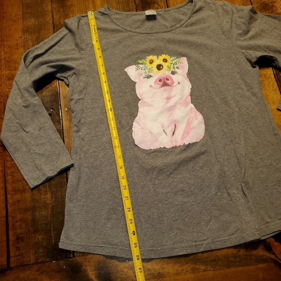 Long Sleeve Grey Tee with the Cutest Sassy Country Chic Pig XXL - Picture 6 of 8